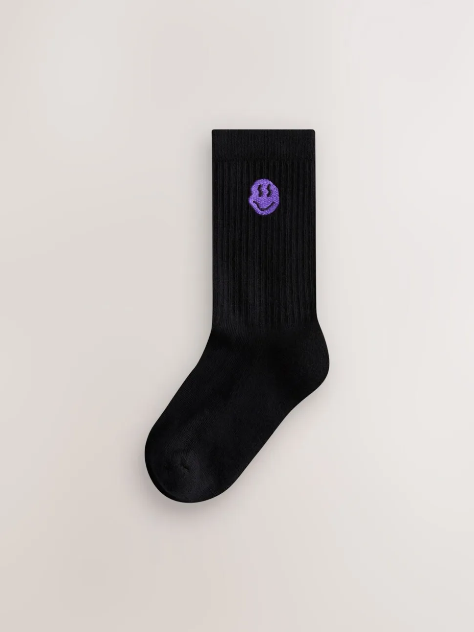 Zwart met smiley - Sport Rib Socks 5 Pack
