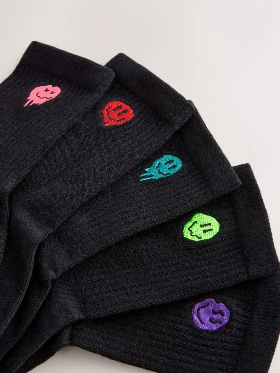 Zwart met smiley - Sport Rib Socks 5 Pack