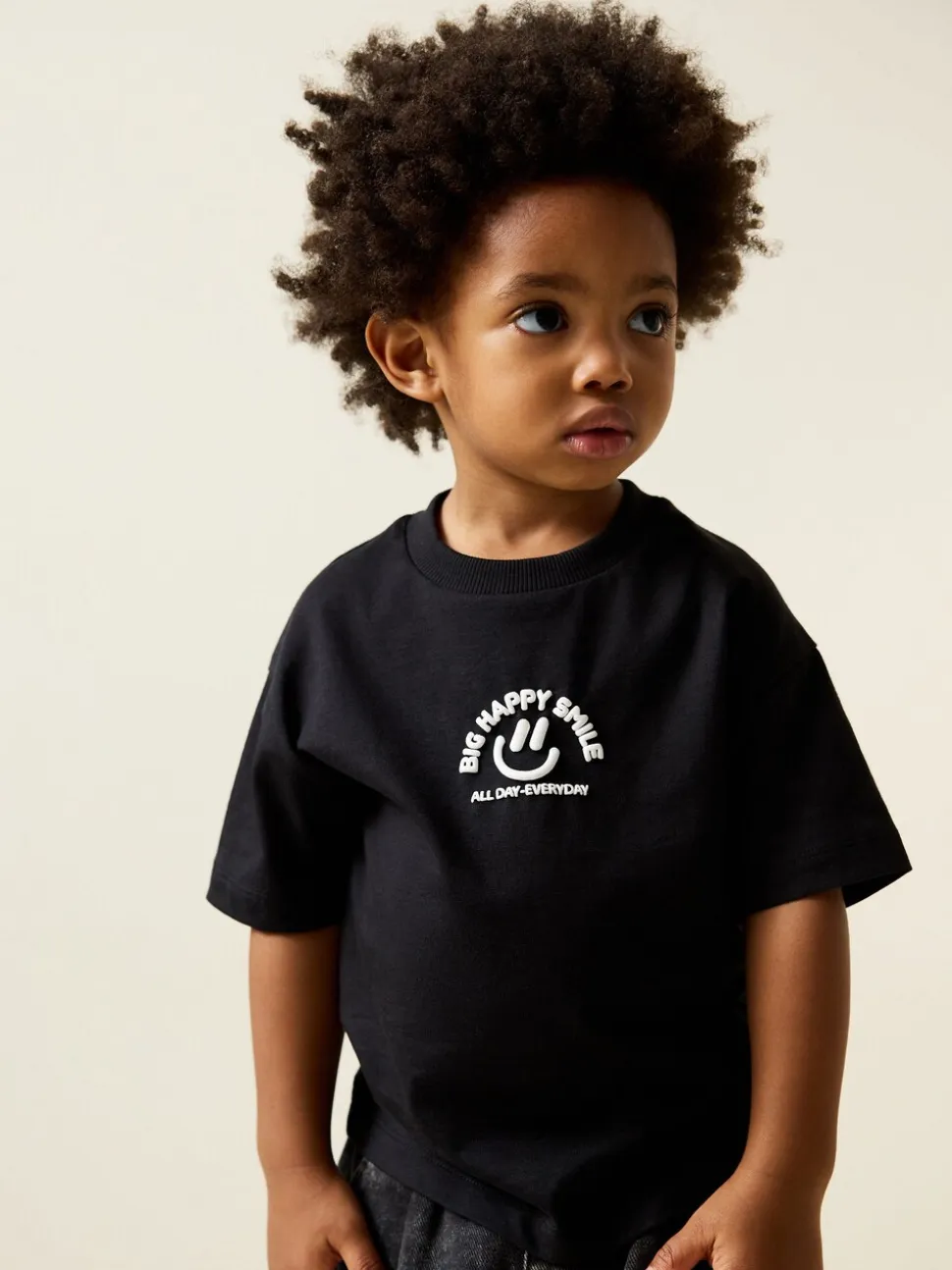 Zwart met smileyprint - Short Sleeve Small Graphic T-Shirt (3mths-7yrs)