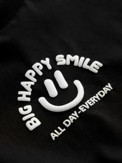 Zwart met smileyprint - Short Sleeve Small Graphic T-Shirt (3mths-7yrs)