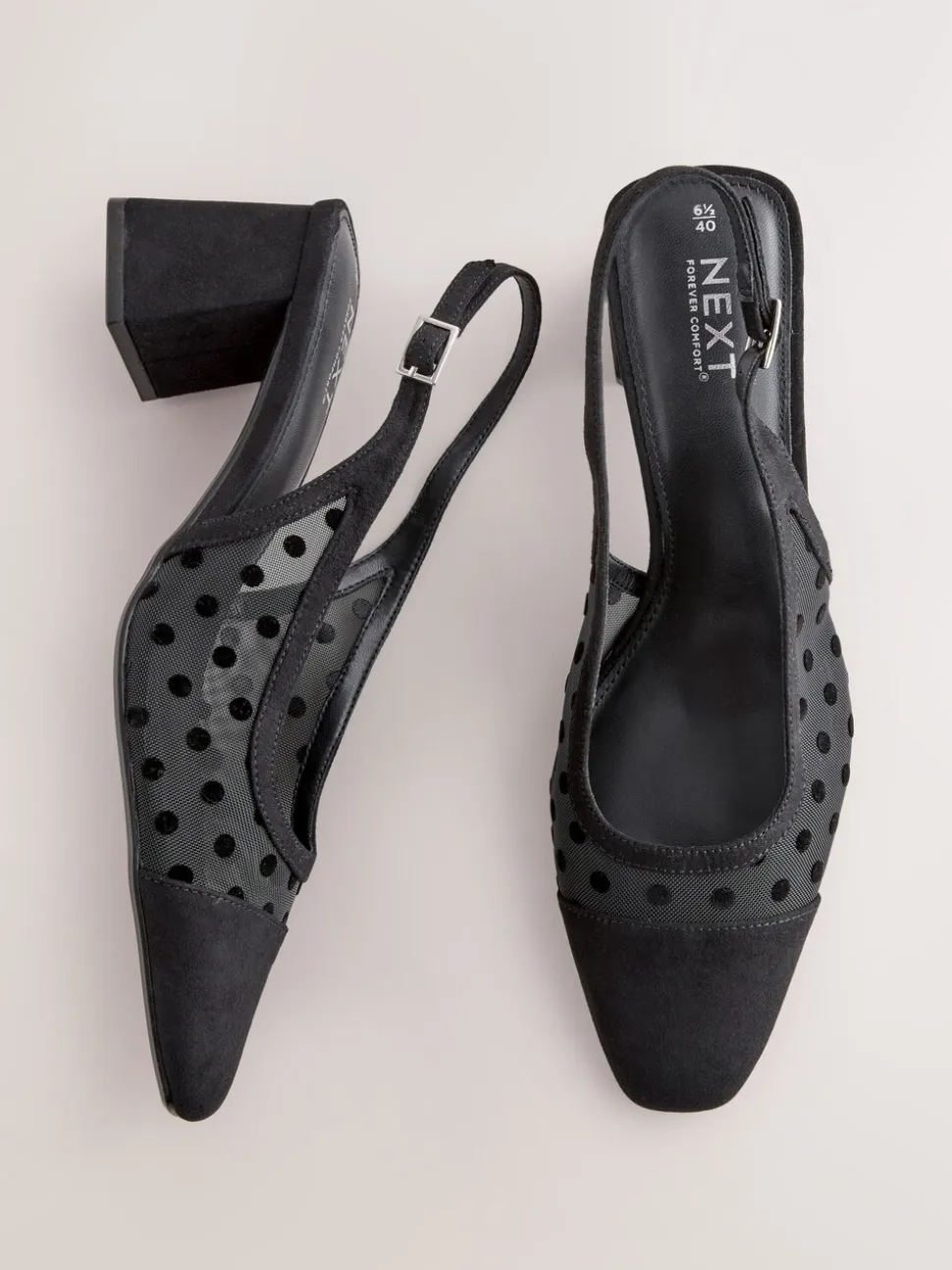 Zwart met stippen - Forever Comfort® Square Toe Slingback Block Heels