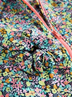 Zwart met vrolijke bloemenprint - Sunsafe Rash Vest Bikini And Scrunchie Swim Set (3-16yrs)