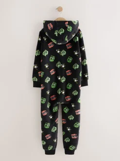 Zwart Minecraft - Fleece onesie met licentie (4-16jr)