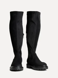 Zwart suède - Linzi Briody Wide Fit PU Stretch High Leg Boots
