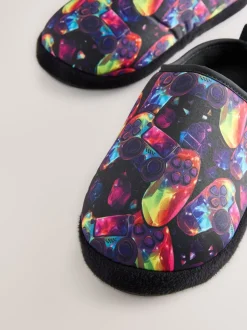 Zwart veelkleurige Gamer - Warme gevoerde pantoffelmuiltjes