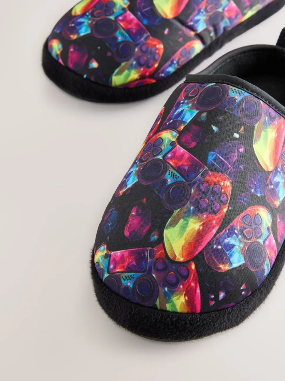 Zwart veelkleurige Gamer - Warme gevoerde pantoffelmuiltjes