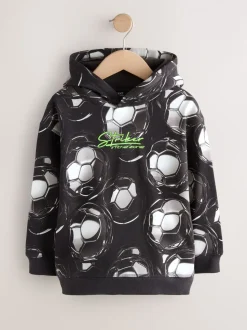 Zwart voetbalprint - Grafische print hoodie voor oudere jongens (3-16jaar)