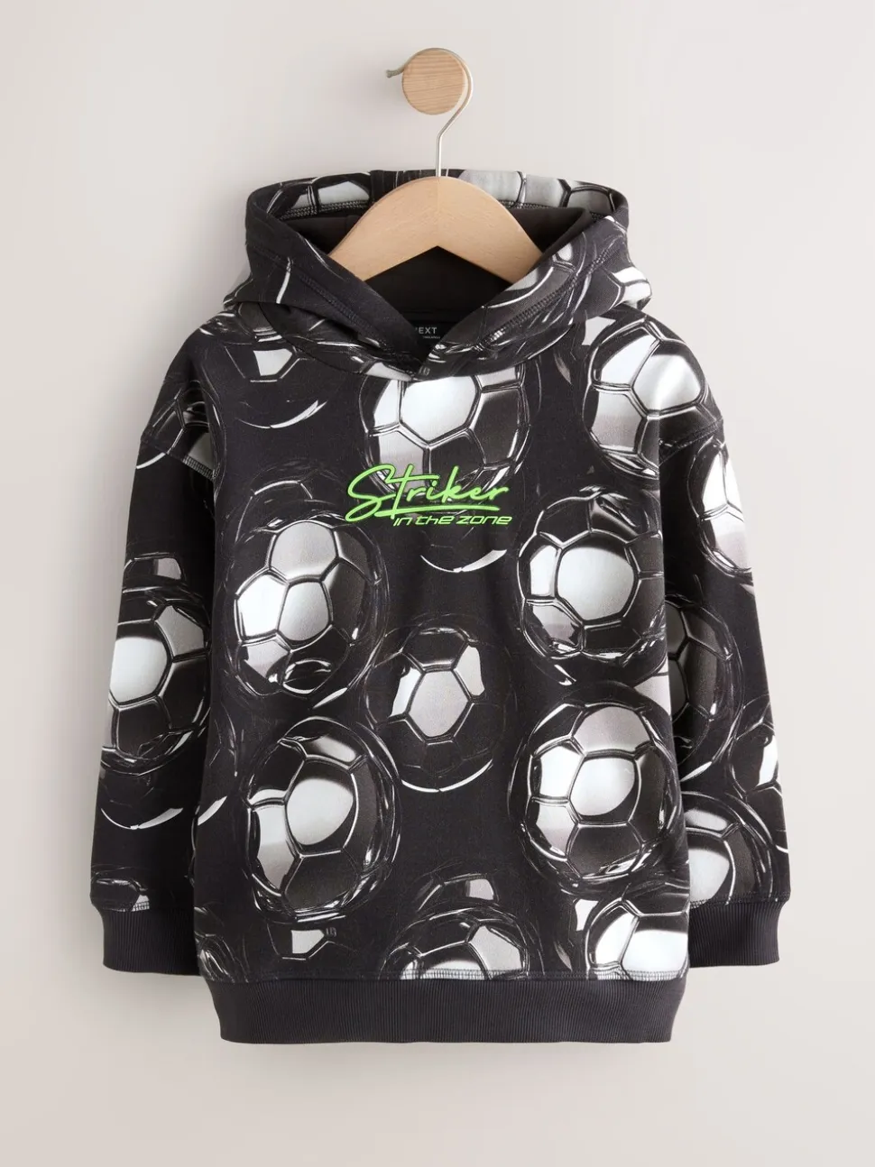 Zwart voetbalprint - Grafische print hoodie voor oudere jongens (3-16jaar)