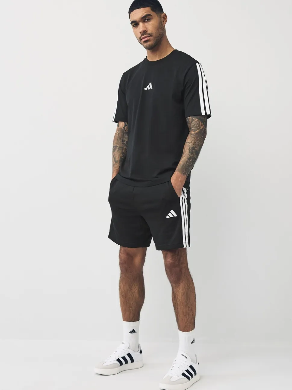 Zwart wit - adidas Essential 3-Stripes French Terry Shorts