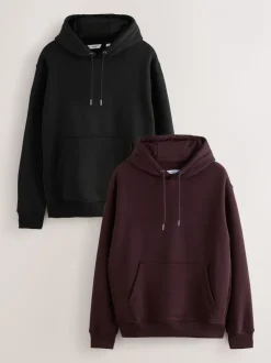 Zwart/Bourgondisch Rood - Cotton Rich Jersey Overhead Hoodies 2 Pack