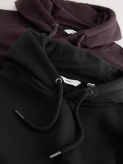 Zwart/Bourgondisch Rood - Cotton Rich Jersey Overhead Hoodies 2 Pack
