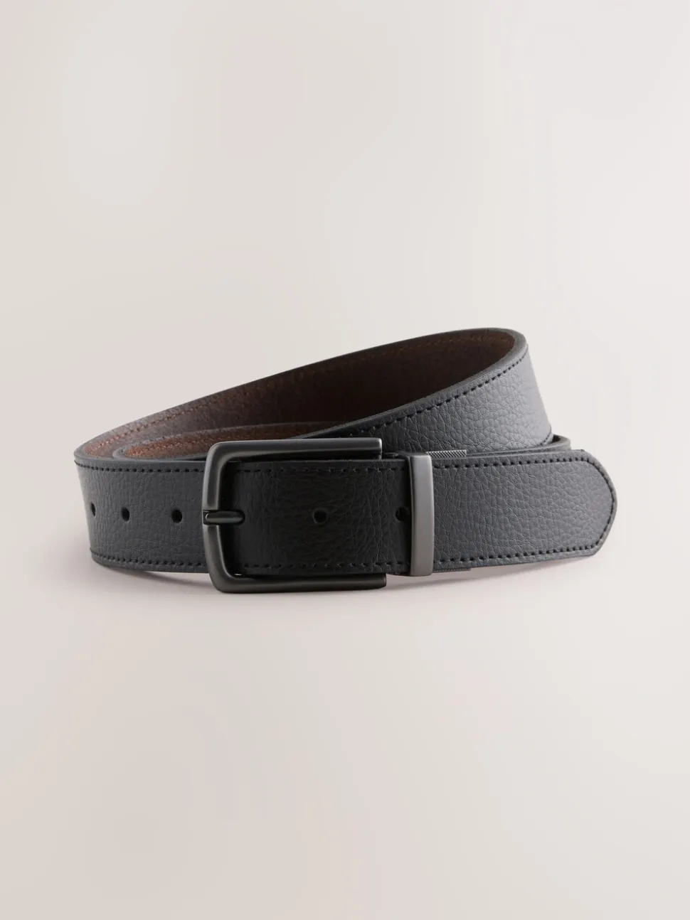 Zwart/bruin - Reversible Grainy Leather Belt