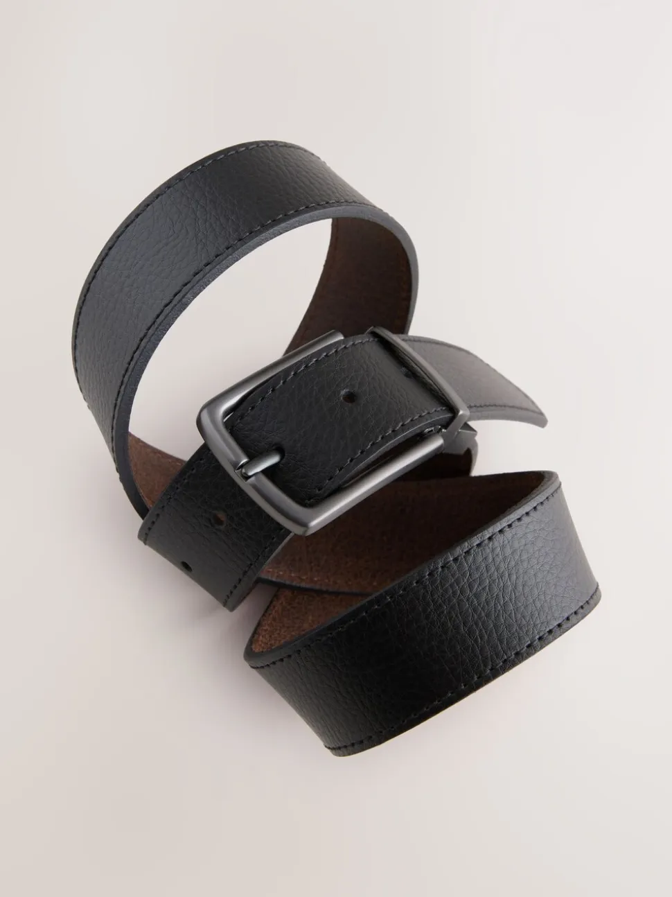 Zwart/bruin - Reversible Grainy Leather Belt