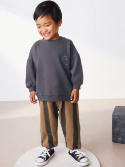 Zwart/bruin - Set met sweatshirt en joggingbroek met strepen (3mnd-7jr)