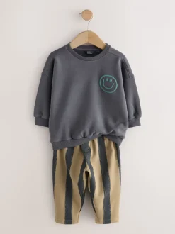 Zwart/bruin - Set met sweatshirt en joggingbroek met strepen (3mnd-7jr)