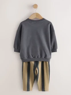 Zwart/bruin - Set met sweatshirt en joggingbroek met strepen (3mnd-7jr)