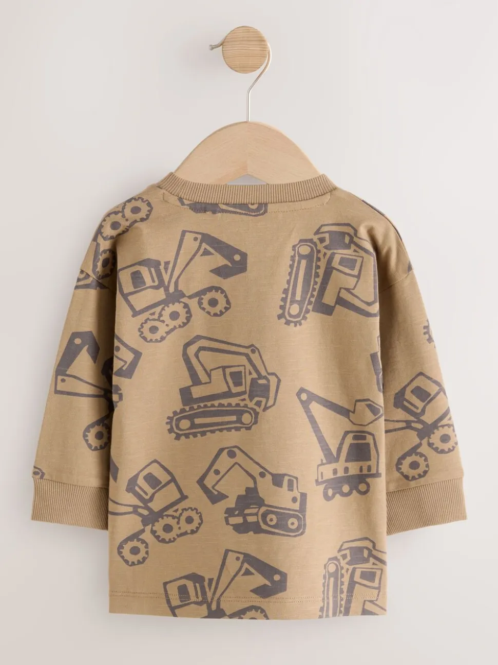 Zwart/bruin met graafmachine - Set van 3 T-shirts met grafische print en lange mouwen (3mnd-7jr)