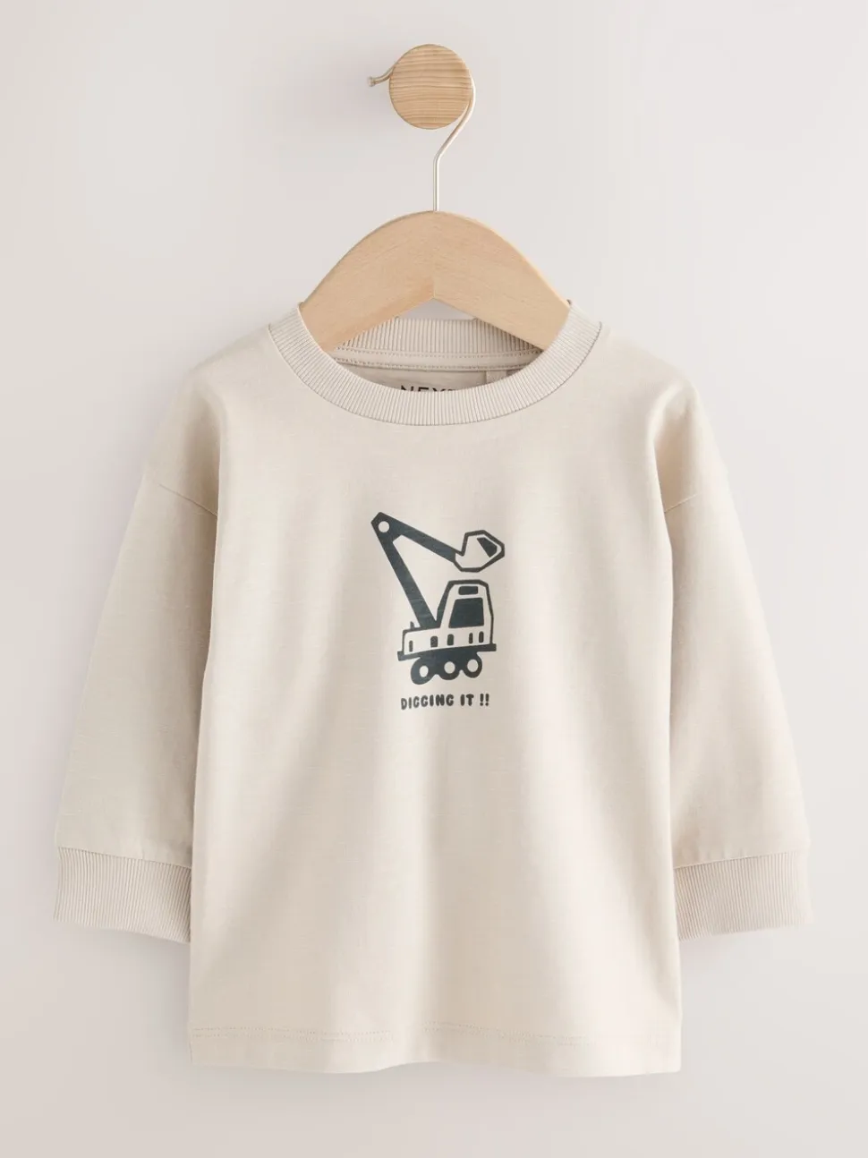 Zwart/bruin met graafmachine - Set van 3 T-shirts met grafische print en lange mouwen (3mnd-7jr)