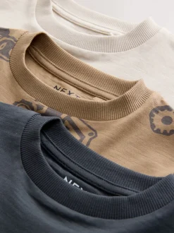 Zwart/bruin met graafmachine - Set van 3 T-shirts met grafische print en lange mouwen (3mnd-7jr)