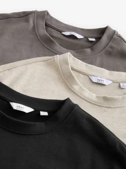 Zwart/Bruin/Licht Naturel - Relaxed fit - Verpakking van 3 T-shirts van zware stof