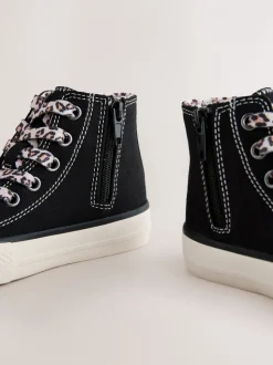 Zwart/dierenprint - Hoge sneakers