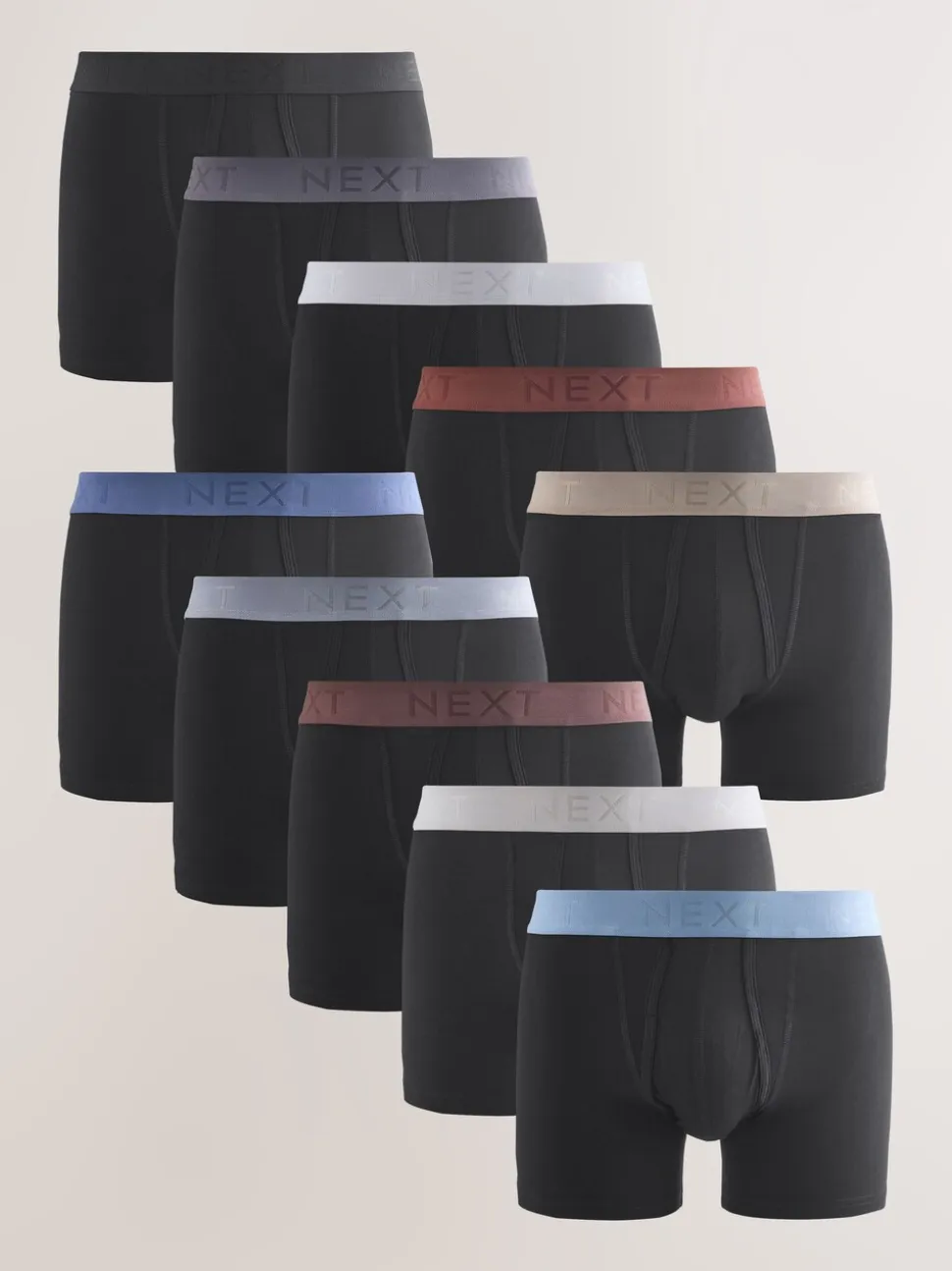 Zwarte en blauwe/bruine taillebanden - Standaard - 10 Boxershorts zonder plooi