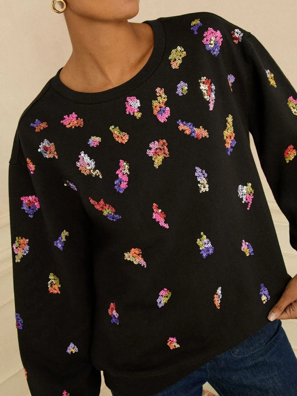 Zwarte en veelkleurige Pailletten - Love & Roses Christmas Jersey Sweatshirt