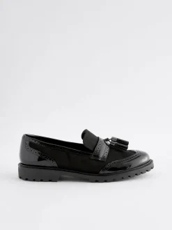 Zwarte mix - Loafers met dikke zool met profiel en kwastjes