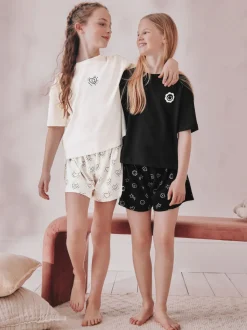 Zwart/ecru - Set van 2 pyjama's met short (3-16 jr)