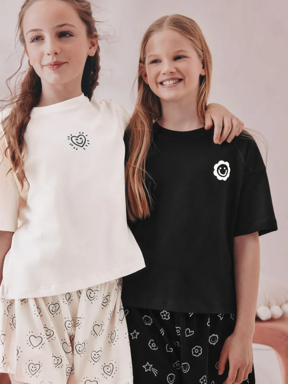 Zwart/ecru - Set van 2 pyjama's met short (3-16 jr)