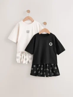Zwart/ecru - Set van 2 pyjama's met short (3-16 jr)