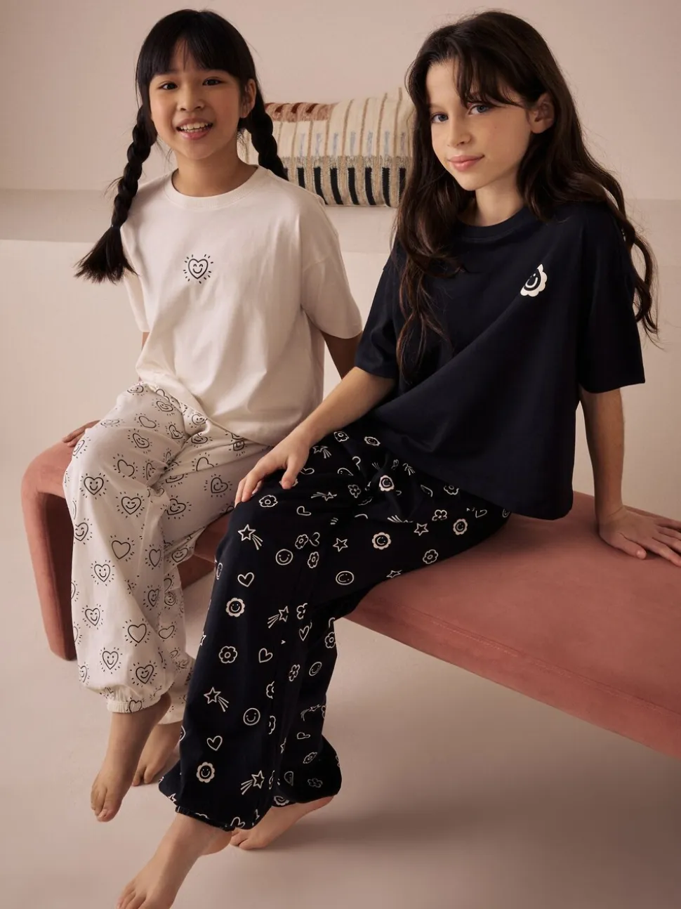 Zwart/ecru - Verpakking van 2 pyjama's met joggingbroek (3-16 jr)