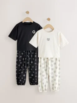 Zwart/ecru - Verpakking van 2 pyjama's met joggingbroek (3-16 jr)