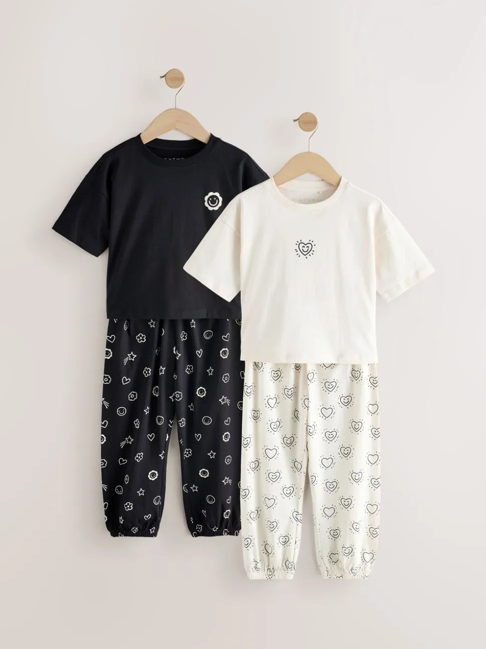 Zwart/ecru - Verpakking van 2 pyjama's met joggingbroek (3-16 jr)
