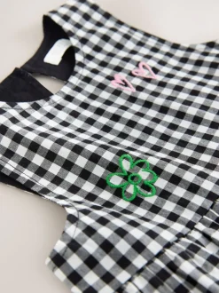Zwarte/witte gingham-ruit - Sleeveless Playsuit (3mths-7yrs)