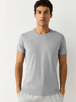 Zwart/gemêleerd grijs/wit/marineblauwe - Slim Fit - Set van 5 100% katoenen T-shirts met laagjes