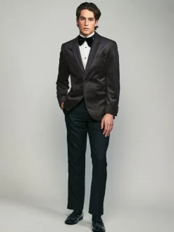 Zwart/goud - Normale Pasvorm - Fluwelen blazer met patroon