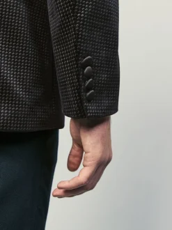 Zwart/goud - Normale Pasvorm - Fluwelen blazer met patroon