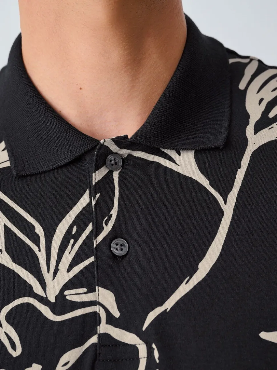 Zwartgoud met bloemenprint - Poloshirt met korte mouwen en print