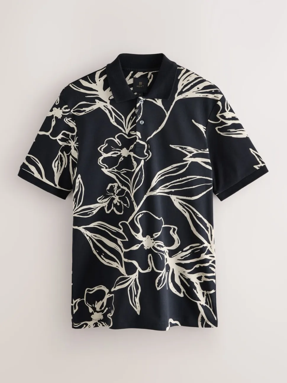 Zwartgoud met bloemenprint - Poloshirt met korte mouwen en print