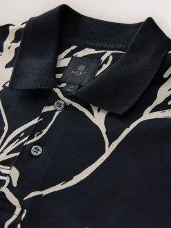 Zwartgoud met bloemenprint - Poloshirt met korte mouwen en print