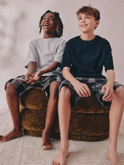 Zwart/grijs - 2 Pack Geweven Ruit Oversized Pyjama's (3-16jr)