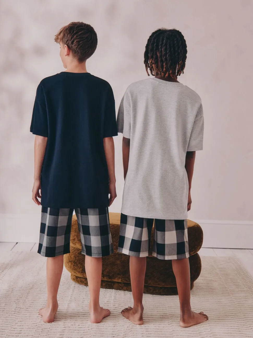 Zwart/grijs - 2 Pack Geweven Ruit Oversized Pyjama's (3-16jr)