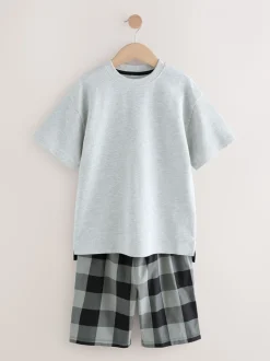 Zwart/grijs - 2 Pack Geweven Ruit Oversized Pyjama's (3-16jr)