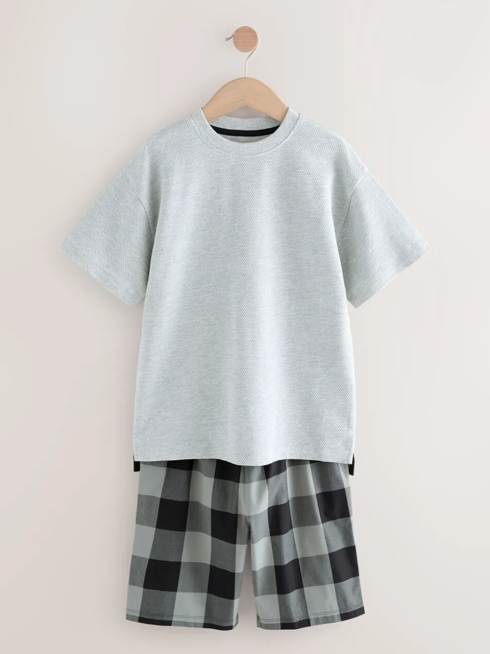 Zwart/grijs - 2 Pack Geweven Ruit Oversized Pyjama's (3-16jr)