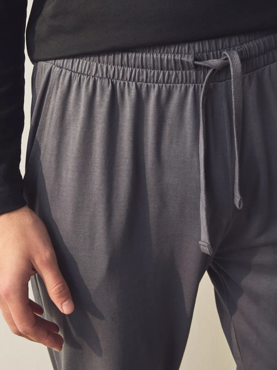 Zwart/grijs - Long Sleeve Cuffed 100% Cotton Pyjamas