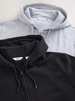 Zwart/grijs gemêleerd - Cotton Rich Heavyweight Jersey Full Zip Hoodies 2 Pack