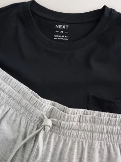 Zwart/grijs gemêleerd - Jersey pyjama met korte mouwen
