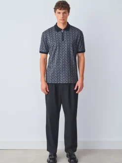 Zwart/grijs Geo - Pattern Quarter Zip Polo Shirt