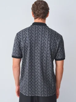 Zwart/grijs Geo - Pattern Quarter Zip Polo Shirt